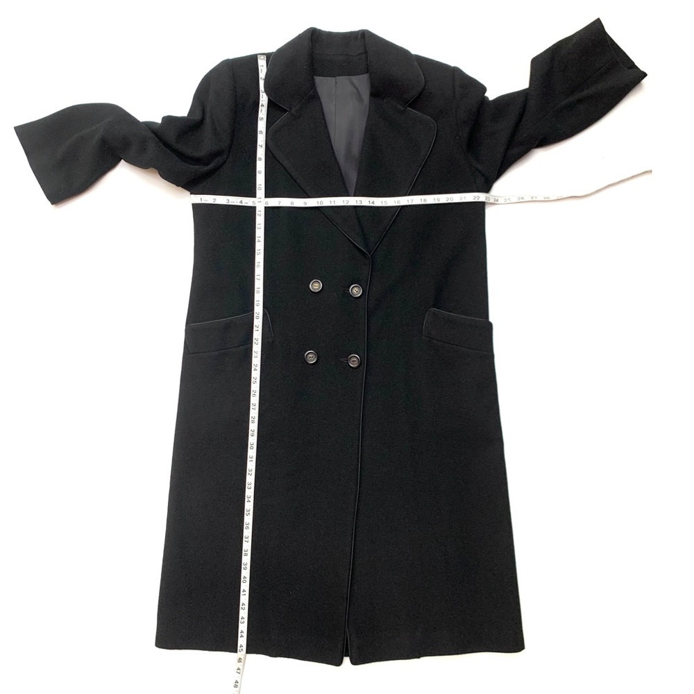 Camel Hair Black Double Breasted Trench Full Length Pea Coat - Picture 8 of 16